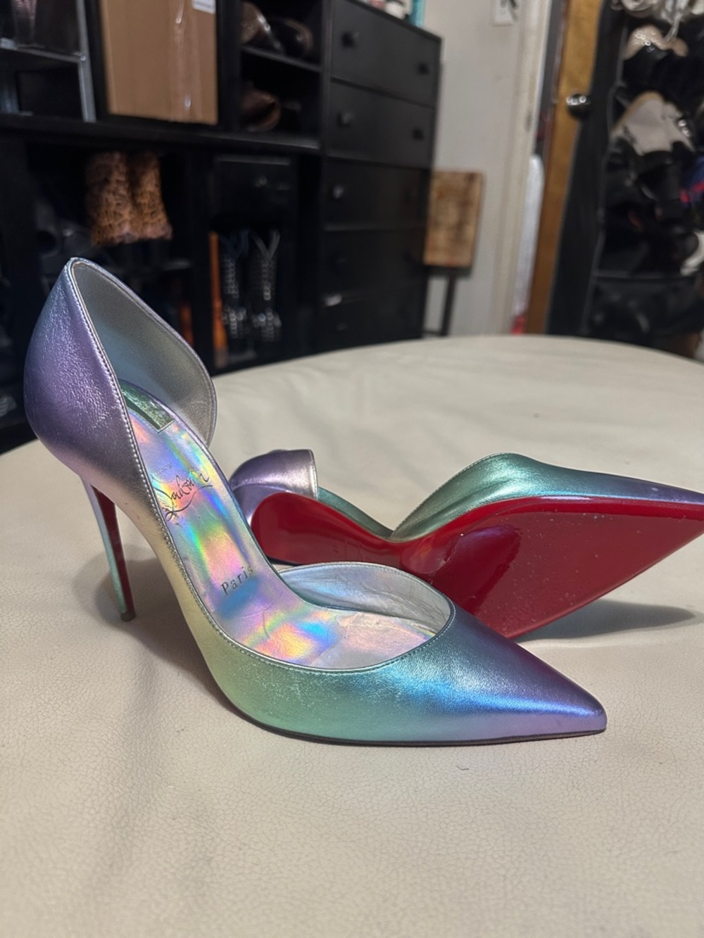 Christian Louboutin Iridescent Rainbow Patent Red Sole Pumps